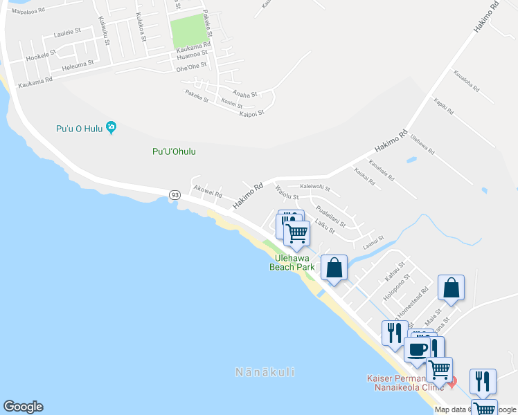 map of restaurants, bars, coffee shops, grocery stores, and more near 87-155 Hakimo Road in Waianae