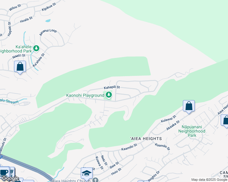 map of restaurants, bars, coffee shops, grocery stores, and more near 98-1488 Kaonohi Street in Aiea