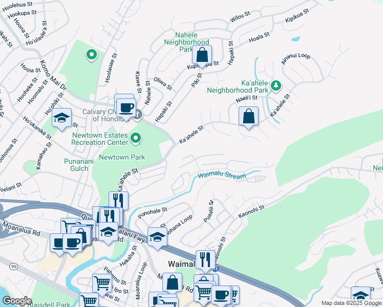 map of restaurants, bars, coffee shops, grocery stores, and more near 98-331 Kilihe Way in Aiea