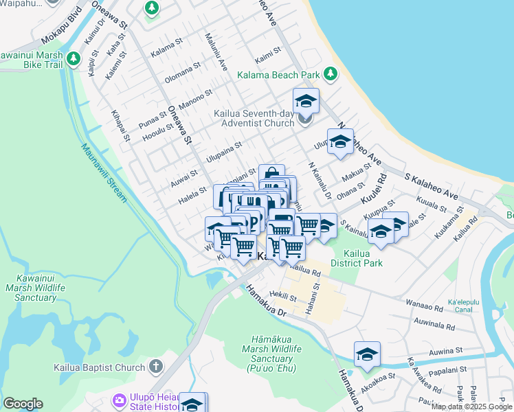 map of restaurants, bars, coffee shops, grocery stores, and more near 432 Kawainui Street in Kailua