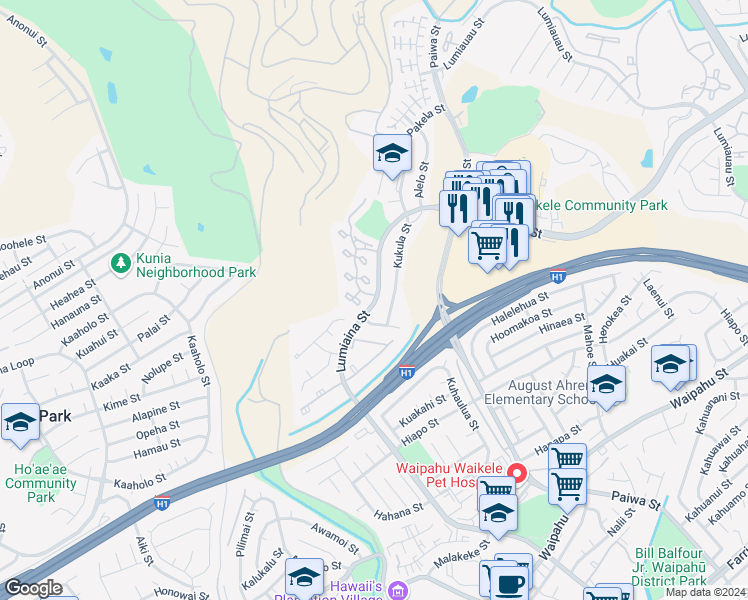 map of restaurants, bars, coffee shops, grocery stores, and more near in Waipahu