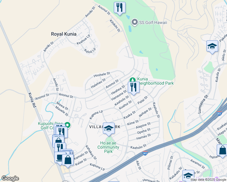 map of restaurants, bars, coffee shops, grocery stores, and more near 94-1058 Heahea Street in Waipahu