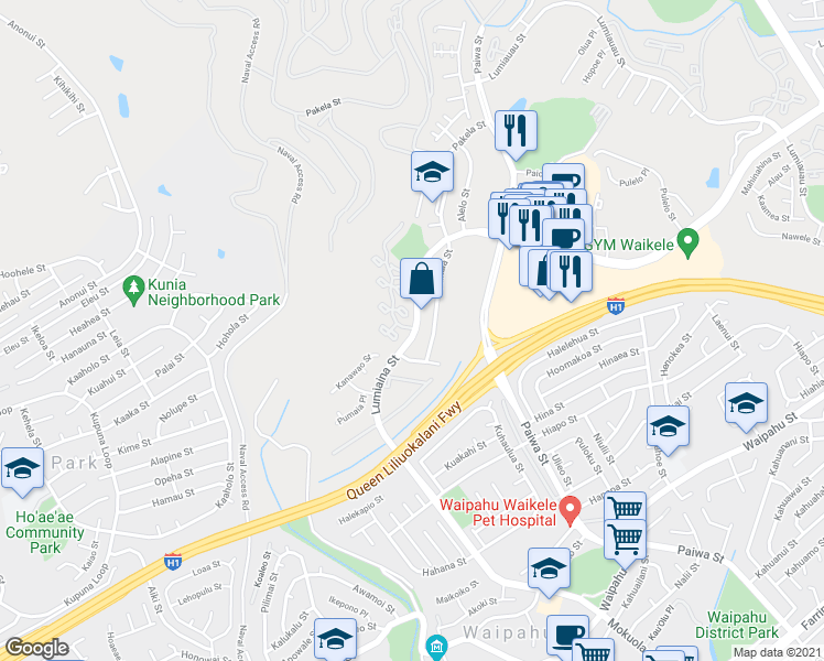 map of restaurants, bars, coffee shops, grocery stores, and more near in Waipahu