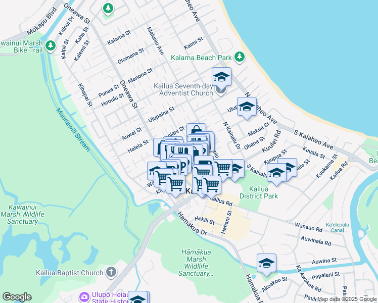 map of restaurants, bars, coffee shops, grocery stores, and more near 432 Kawainui Street in Kailua