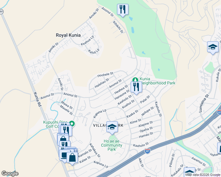 map of restaurants, bars, coffee shops, grocery stores, and more near 94-1030 Eleu Street in Waipahu