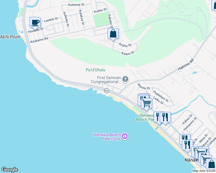 map of restaurants, bars, coffee shops, grocery stores, and more near 87-1454 Farrington Highway in Waianae