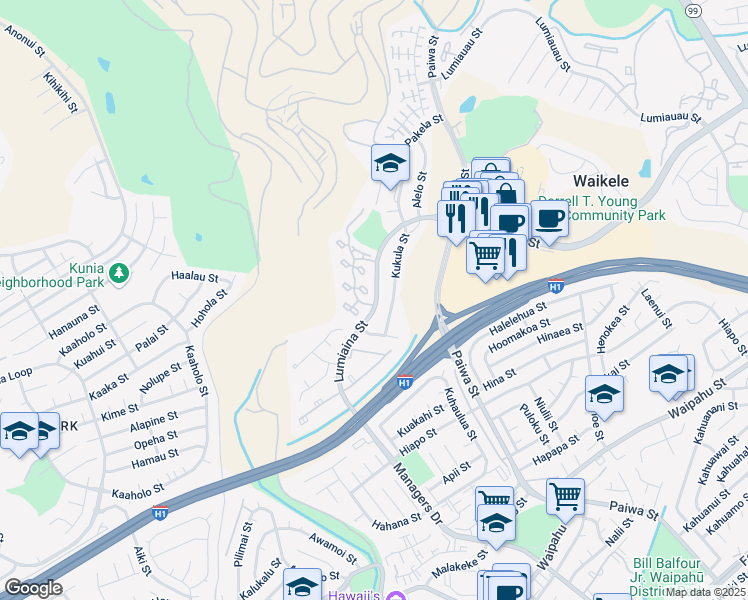 map of restaurants, bars, coffee shops, grocery stores, and more near in Waipahu