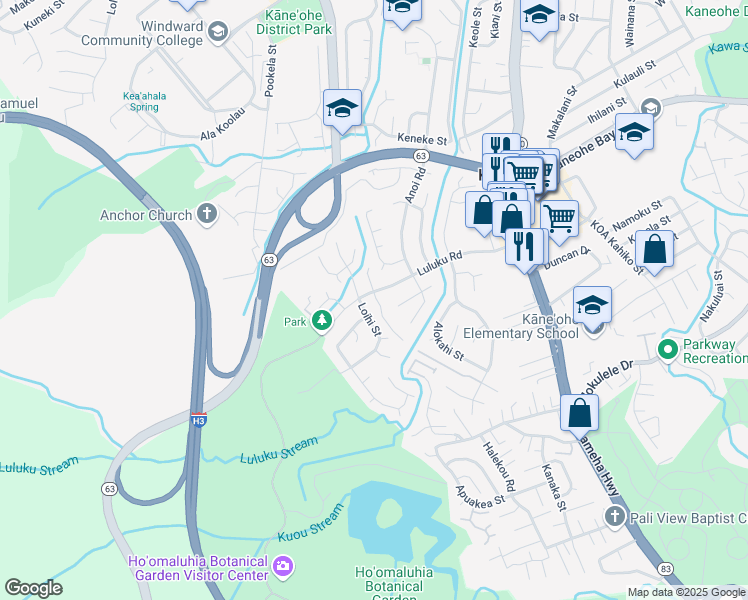 map of restaurants, bars, coffee shops, grocery stores, and more near 45-592 Pilipaa Street in Kaneohe