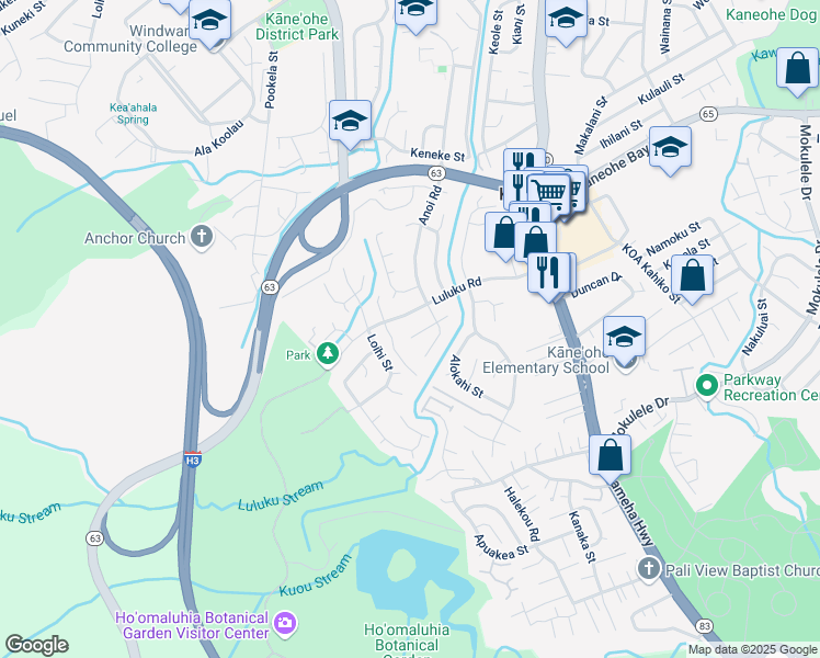 map of restaurants, bars, coffee shops, grocery stores, and more near 45-622 Paholei Street in Kaneohe