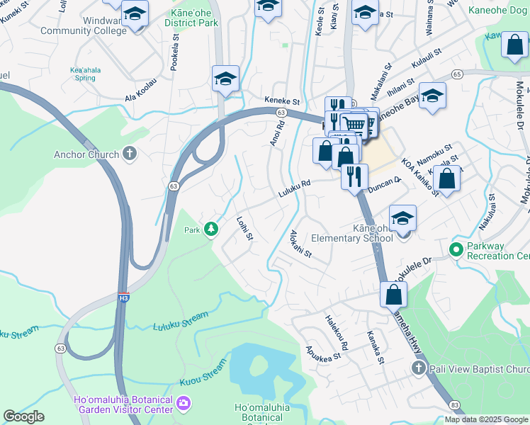 map of restaurants, bars, coffee shops, grocery stores, and more near 45-622 Paholei Street in Kaneohe