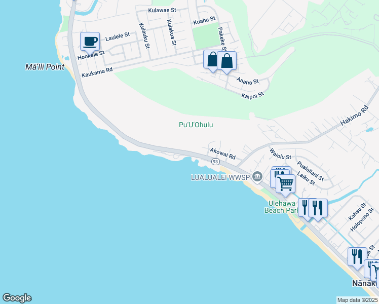 map of restaurants, bars, coffee shops, grocery stores, and more near in Nānākuli