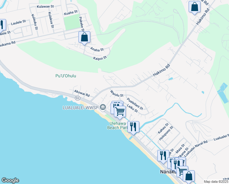 map of restaurants, bars, coffee shops, grocery stores, and more near 87-406 Ponahakeone Place in Waianae