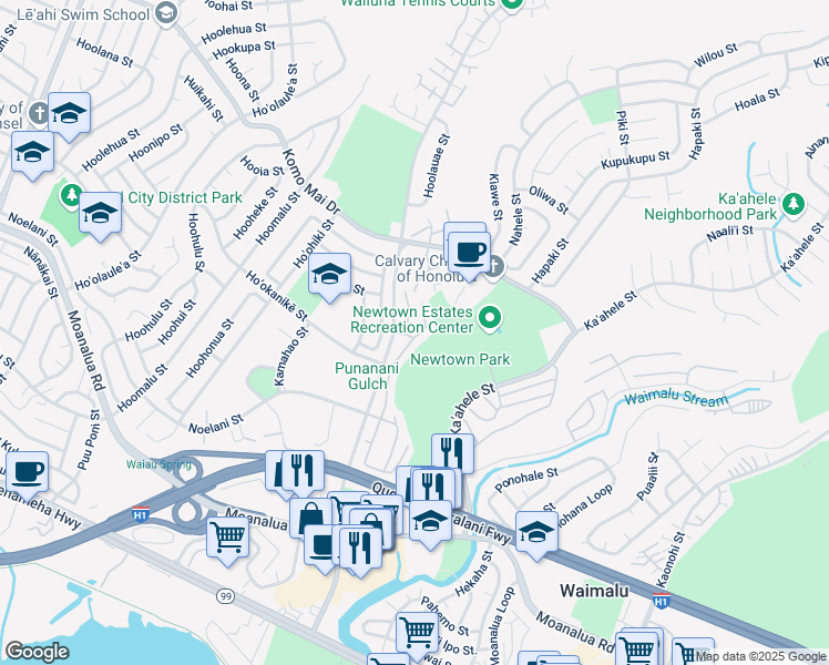 map of restaurants, bars, coffee shops, grocery stores, and more near 98-1471 Kaahumanu Street in Aiea