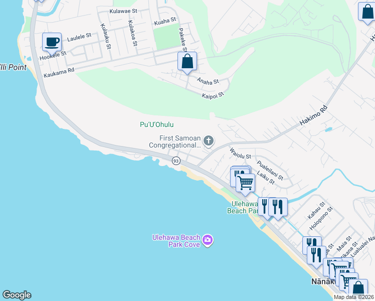 map of restaurants, bars, coffee shops, grocery stores, and more near 87-1454 Farrington Highway in Waianae