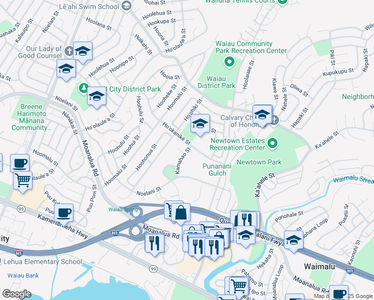 map of restaurants, bars, coffee shops, grocery stores, and more near in Pearl City