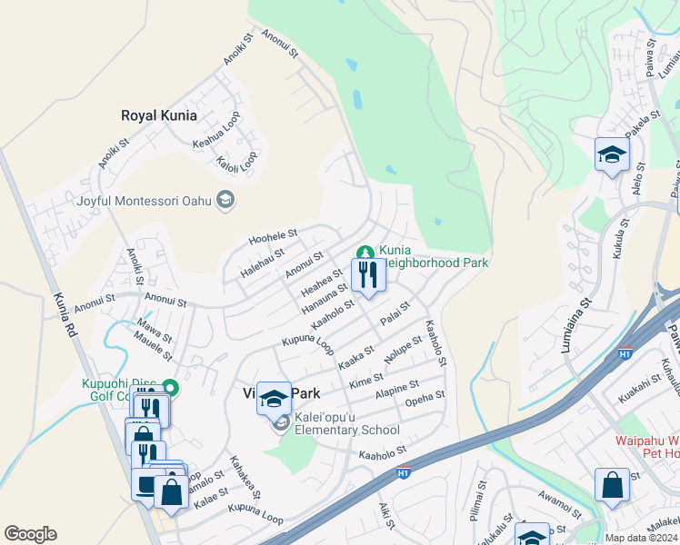 map of restaurants, bars, coffee shops, grocery stores, and more near 941099 Heahea Street in Waipahu