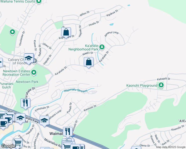 map of restaurants, bars, coffee shops, grocery stores, and more near 98-604 Kuini Street in Aiea