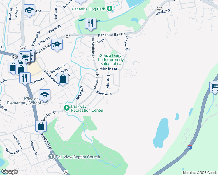 map of restaurants, bars, coffee shops, grocery stores, and more near 45-336 Lehuuila Street in Kaneohe