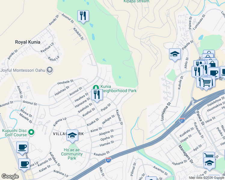 map of restaurants, bars, coffee shops, grocery stores, and more near 94-1022 Haalau Street in Waipahu