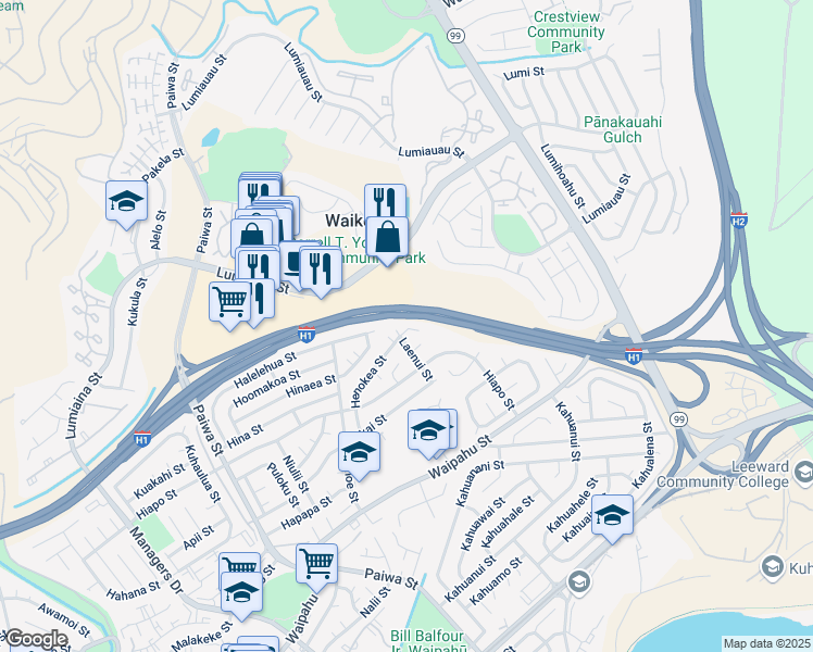 map of restaurants, bars, coffee shops, grocery stores, and more near 94-1362 Henokea Street in Waipahu