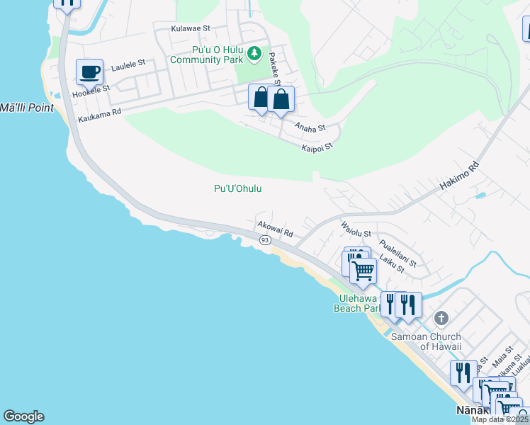 map of restaurants, bars, coffee shops, grocery stores, and more near 87-1378 Akowai Road in Waianae