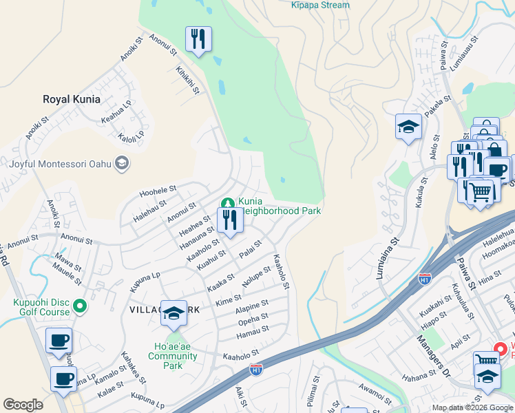 map of restaurants, bars, coffee shops, grocery stores, and more near 94-1022 Haalau Street in Waipahu