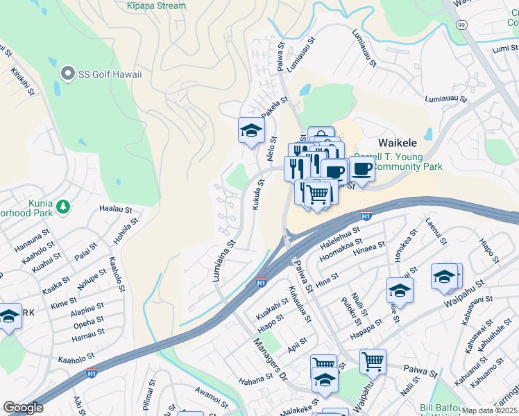 map of restaurants, bars, coffee shops, grocery stores, and more near 94-1122 Kukula Street in Waipahu