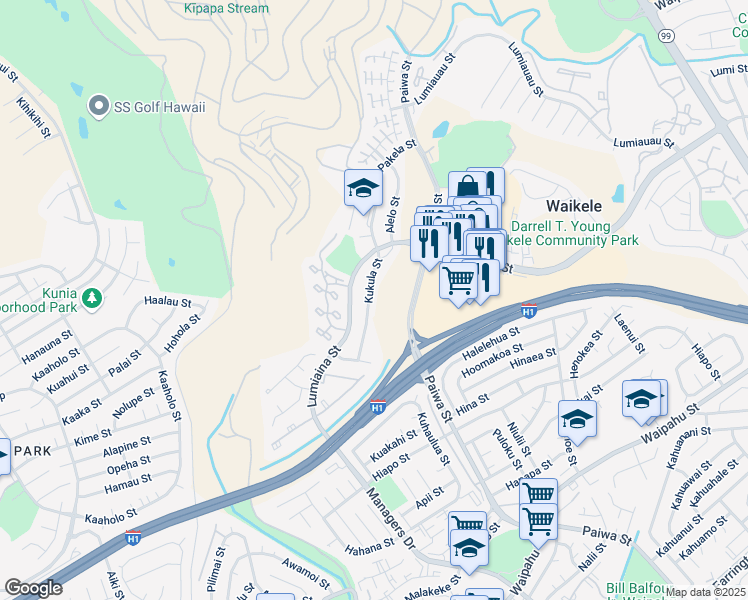 map of restaurants, bars, coffee shops, grocery stores, and more near 94-1122 Kukula Street in Waipahu