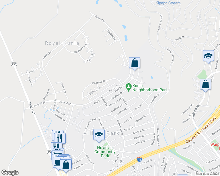 map of restaurants, bars, coffee shops, grocery stores, and more near 94-1035 Halewill Street in Waipahu