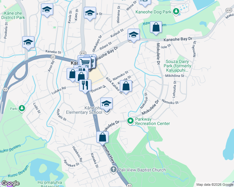 map of restaurants, bars, coffee shops, grocery stores, and more near in Kaneohe