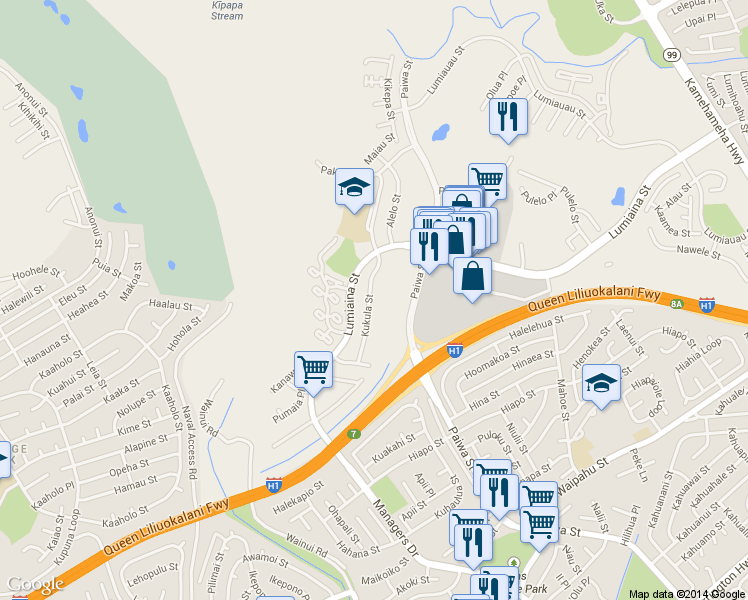 map of restaurants, bars, coffee shops, grocery stores, and more near 94-1122 Kukula Street in Waipahu