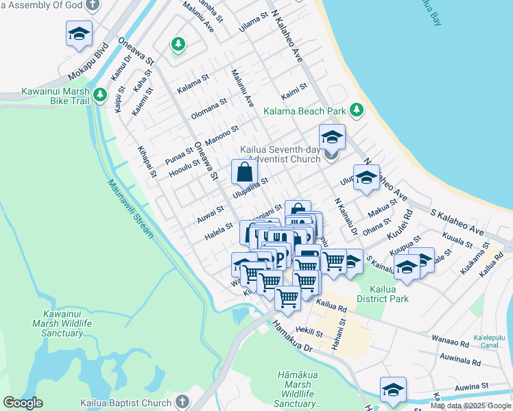 map of restaurants, bars, coffee shops, grocery stores, and more near 306 Kealahou Place in Kailua