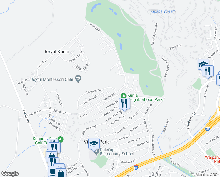 map of restaurants, bars, coffee shops, grocery stores, and more near 94-1159 Hoohele Street in Waipahu