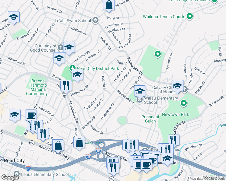 map of restaurants, bars, coffee shops, grocery stores, and more near in Pearl City