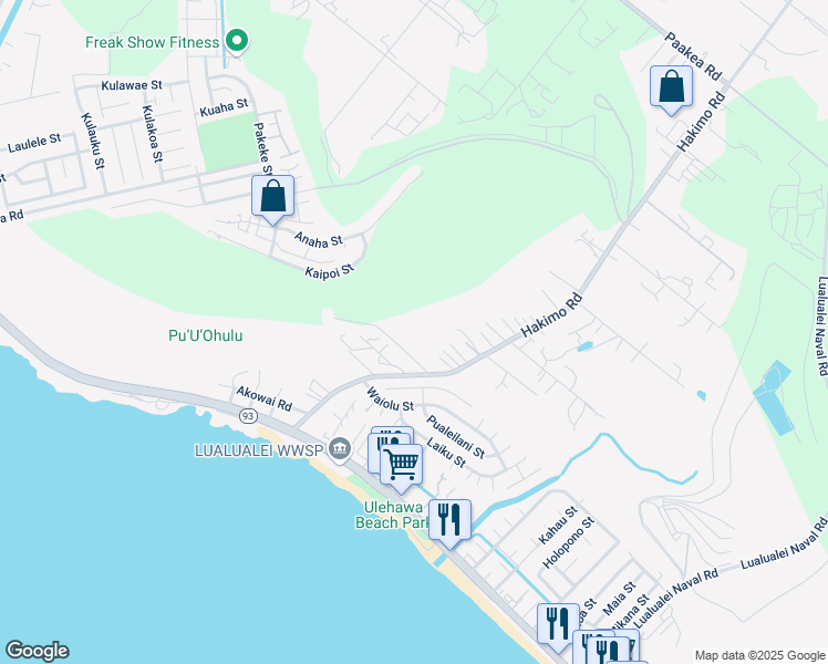 map of restaurants, bars, coffee shops, grocery stores, and more near 87-334 Hakimo Road in Waianae