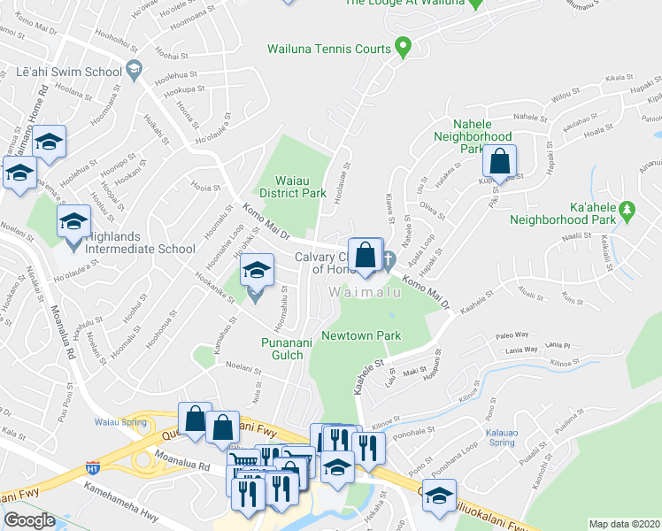 map of restaurants, bars, coffee shops, grocery stores, and more near 98-1084 Komo Mai Drive in Aiea