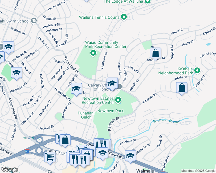 map of restaurants, bars, coffee shops, grocery stores, and more near 98-1089 Komo Mai Drive in Aiea