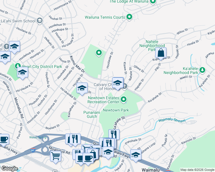 map of restaurants, bars, coffee shops, grocery stores, and more near 98-1084 Komo Mai Drive in Aiea