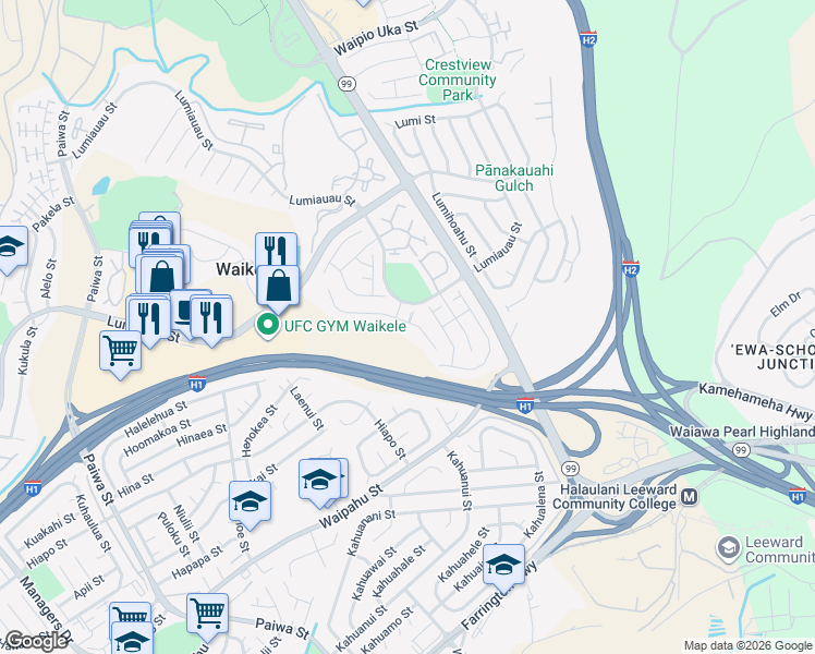 map of restaurants, bars, coffee shops, grocery stores, and more near 94-1093 Nawele Street in Waipahu