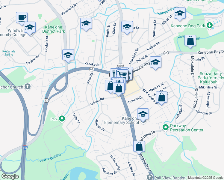 map of restaurants, bars, coffee shops, grocery stores, and more near 45-602 Kamehameha Highway in Kaneohe