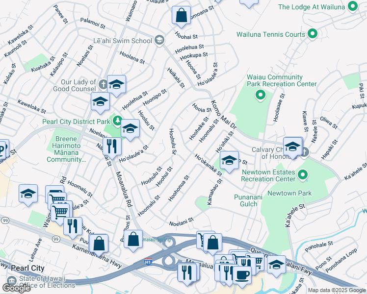 map of restaurants, bars, coffee shops, grocery stores, and more near in Pearl City