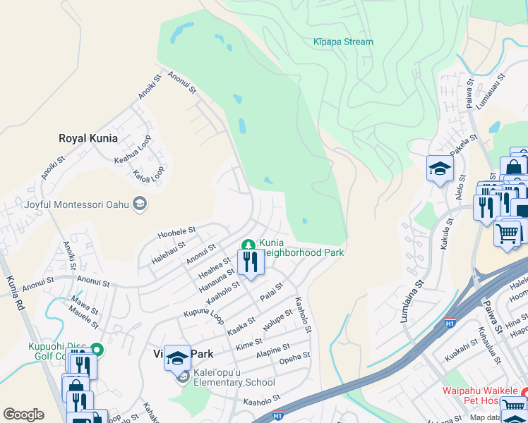 map of restaurants, bars, coffee shops, grocery stores, and more near 94-1177 Eleu Street in Waipahu