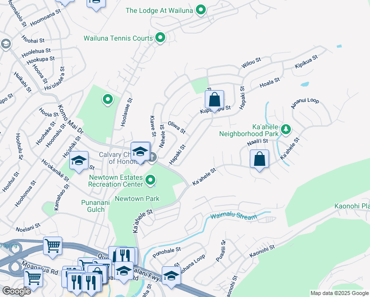 map of restaurants, bars, coffee shops, grocery stores, and more near 98-1649 Hapaki Street in Aiea