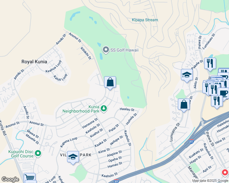map of restaurants, bars, coffee shops, grocery stores, and more near Heahea Place in Royal Kunia