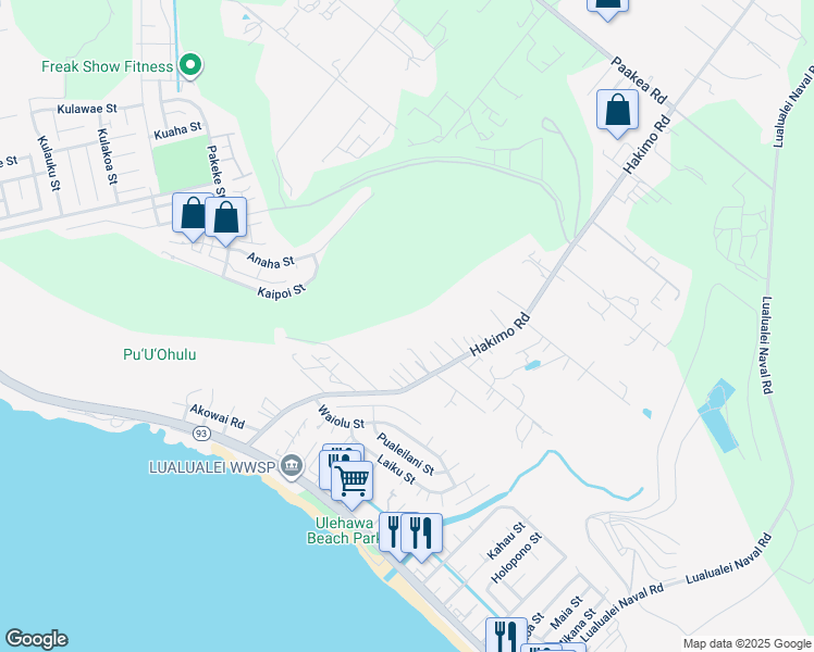 map of restaurants, bars, coffee shops, grocery stores, and more near 87-382 Hakimo Road in Waianae