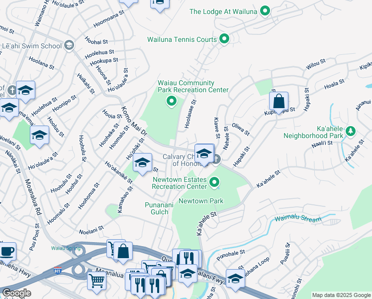 map of restaurants, bars, coffee shops, grocery stores, and more near 98-1089 Komo Mai Drive in Aiea