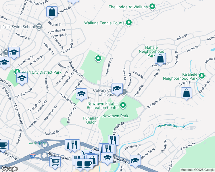 map of restaurants, bars, coffee shops, grocery stores, and more near 98-1061 Komo Mai Drive in Aiea