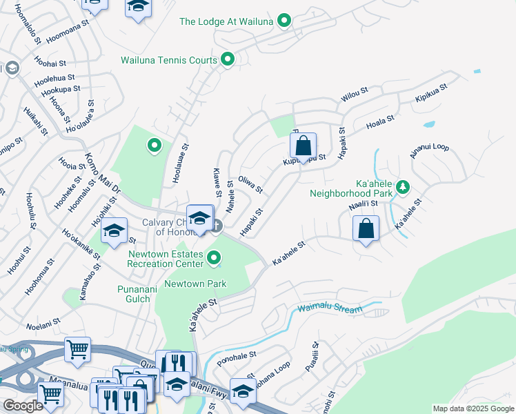 map of restaurants, bars, coffee shops, grocery stores, and more near 98-1675 Hapaki Street in Aiea