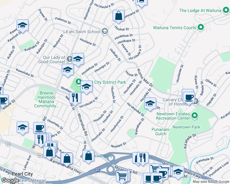 map of restaurants, bars, coffee shops, grocery stores, and more near 1559 Hoohulu Street in Pearl City