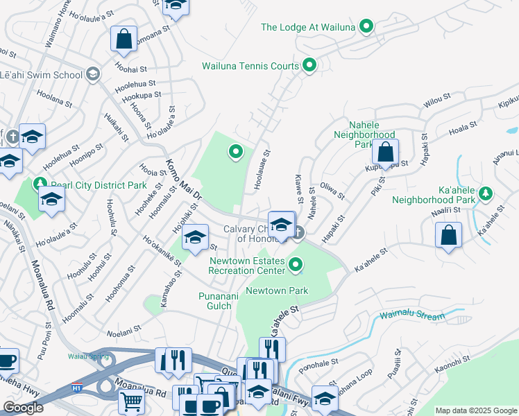 map of restaurants, bars, coffee shops, grocery stores, and more near 98-1061 Komo Mai Drive in Aiea